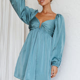 Tansy Long Sleeve Babydoll Dress Teal
