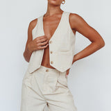Times Square Buttoned Waistcoat Top Natural