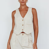 Times Square Buttoned Waistcoat Top Natural