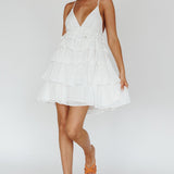 Dellia Tiered Ruffle Mini Dress Off White
