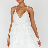Dellia Tiered Ruffle Mini Dress Off White