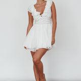 Glory Days Ruffle Shoulder Romper Off White