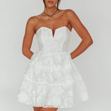 Demi Frill Trim Strapless Dress White