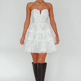 Demi Frill Trim Strapless Dress White