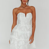 Demi Frill Trim Strapless Dress White