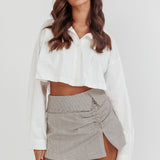 Dariah Foldover Slit Mini Skirt Stripe Linen
