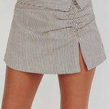 Dariah Foldover Slit Mini Skirt Stripe Linen