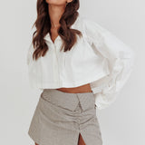 Dariah Foldover Slit Mini Skirt Stripe Linen
