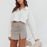 Dariah Foldover Slit Mini Skirt Stripe Linen