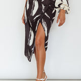 Amina Split Midi Skirt Printed Black