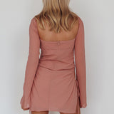Etta Drawstring Long Sleeve Mini Dress Blush