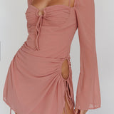 Etta Drawstring Long Sleeve Mini Dress Blush