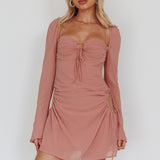 Etta Drawstring Long Sleeve Mini Dress Blush