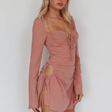 Etta Drawstring Long Sleeve Mini Dress Blush