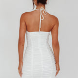 Harli Ruched Drawstring Keyhole Mini Dress White