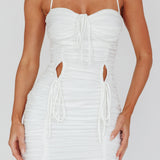 Harli Ruched Drawstring Keyhole Mini Dress White