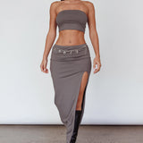 Caption This Split Midi Skirt Clay