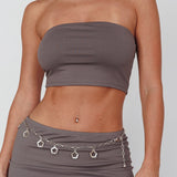 Caption This Bandeau Crop Top Clay