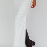 Headliner Ruched Side Maxi Skirt White