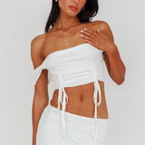 Headliner Drawstring Ruched  Crop Top White