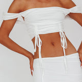 Headliner Drawstring Ruched  Crop Top White