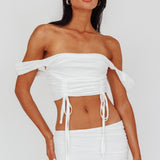 Headliner Drawstring Ruched  Crop Top White
