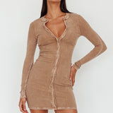 Goin' Solo Faux Placket Mini Dress Khaki