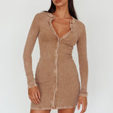 Goin' Solo Faux Placket Mini Dress Khaki