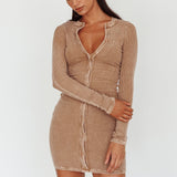 Goin' Solo Faux Placket Mini Dress Khaki