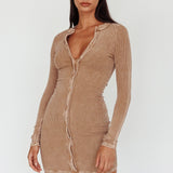 Goin' Solo Faux Placket Mini Dress Khaki