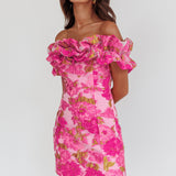 Memoire Off-Shoulder Textured Mini Dress Pink