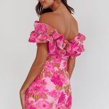 Memoire Off-Shoulder Textured Mini Dress Pink