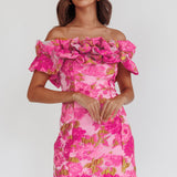 Memoire Off-Shoulder Textured Mini Dress Pink