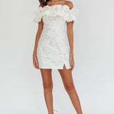 Memoire Off-Shoulder Textured Mini Dress White