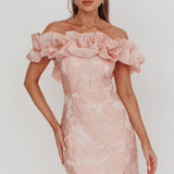 Memoire Off-Shoulder Jacquard Mini Dress Blush