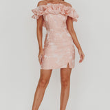 Memoire Off-Shoulder Jacquard Mini Dress Blush