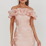 Memoire Off-Shoulder Jacquard Mini Dress Blush