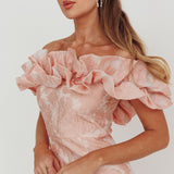 Memoire Off-Shoulder Jacquard Mini Dress Blush