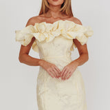 Memoire Off-Shoulder Jacquard Mini Dress Lemon
