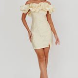 Memoire Off-Shoulder Jacquard Mini Dress Lemon