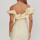 Memoire Off-Shoulder Jacquard Mini Dress Lemon