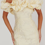 Memoire Off-Shoulder Jacquard Mini Dress Lemon