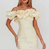 Memoire Off-Shoulder Jacquard Mini Dress Lemon