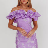 Memoire Off-Shoulder Jacquard Mini Dress Lilac