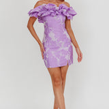 Memoire Off-Shoulder Jacquard Mini Dress Lilac