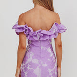 Memoire Off-Shoulder Jacquard Mini Dress Lilac