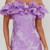 Memoire Off-Shoulder Jacquard Mini Dress Lilac