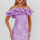 Memoire Off-Shoulder Jacquard Mini Dress Lilac