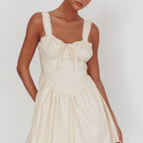 Florabella Corset Bodice Bow Mini Dress Cream