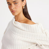 SNDYS Brooks Off Shoulder Jumper White